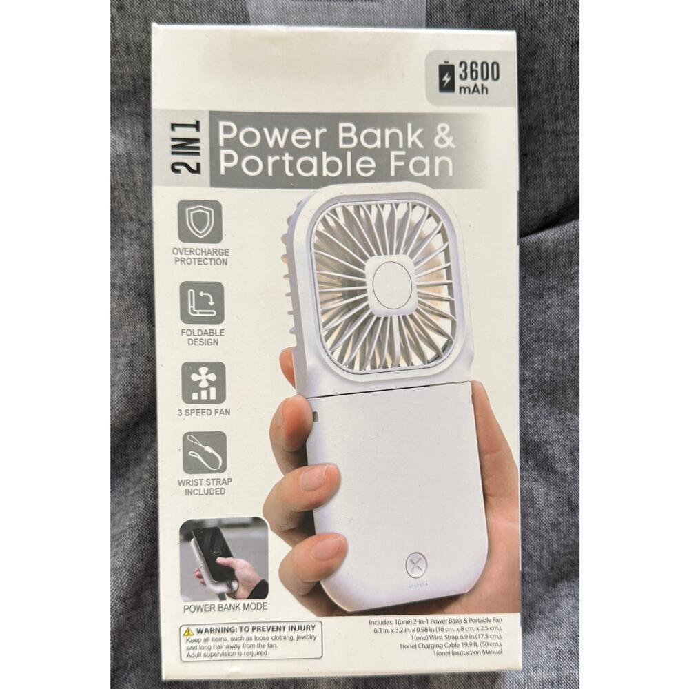 Digital Essentials Dual Power Bank & Fan 3600mAh Rechargeable Cooling New Sealed